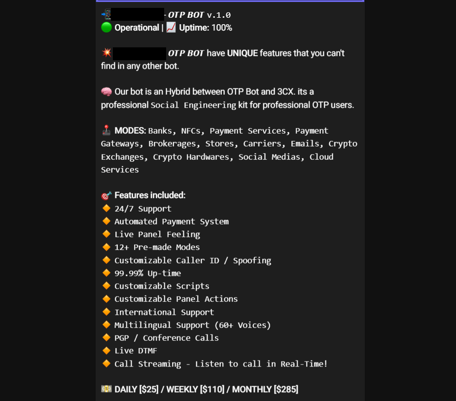 List of OTP bot features