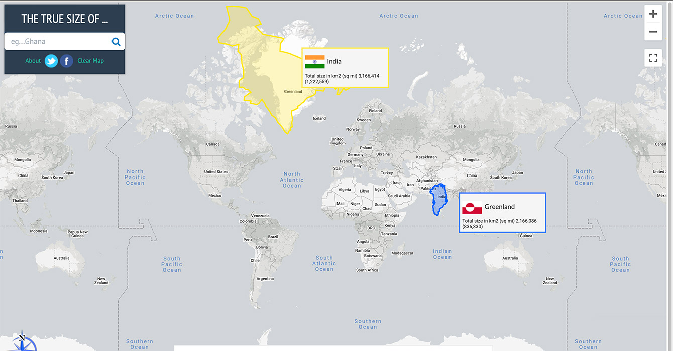 TheTrueSize: ¿Cuál es más grande, Groenlandia o India?