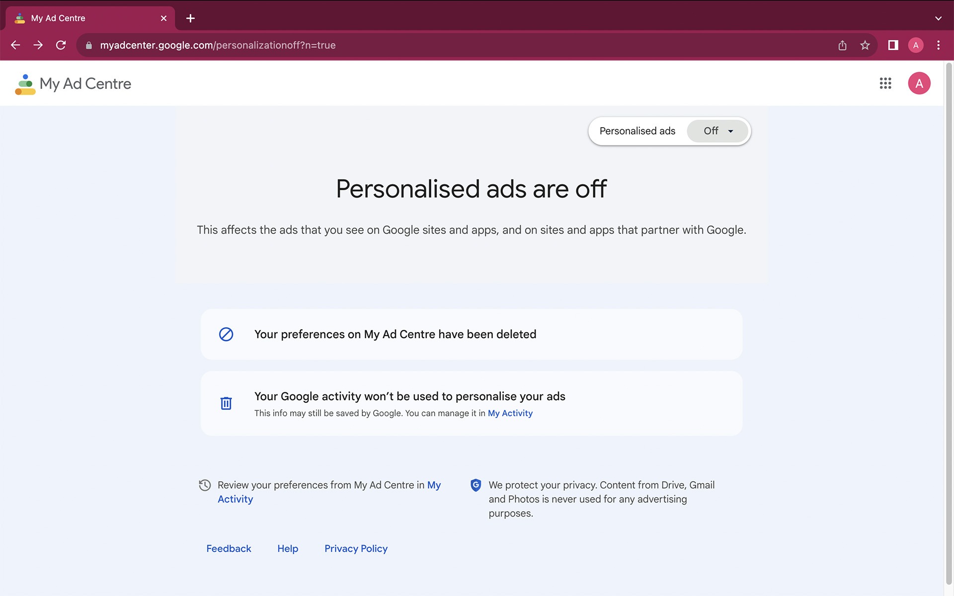 Come disabilitare gli annunci personalizzati nella pagina Il mio centro per gli annunci di Google
