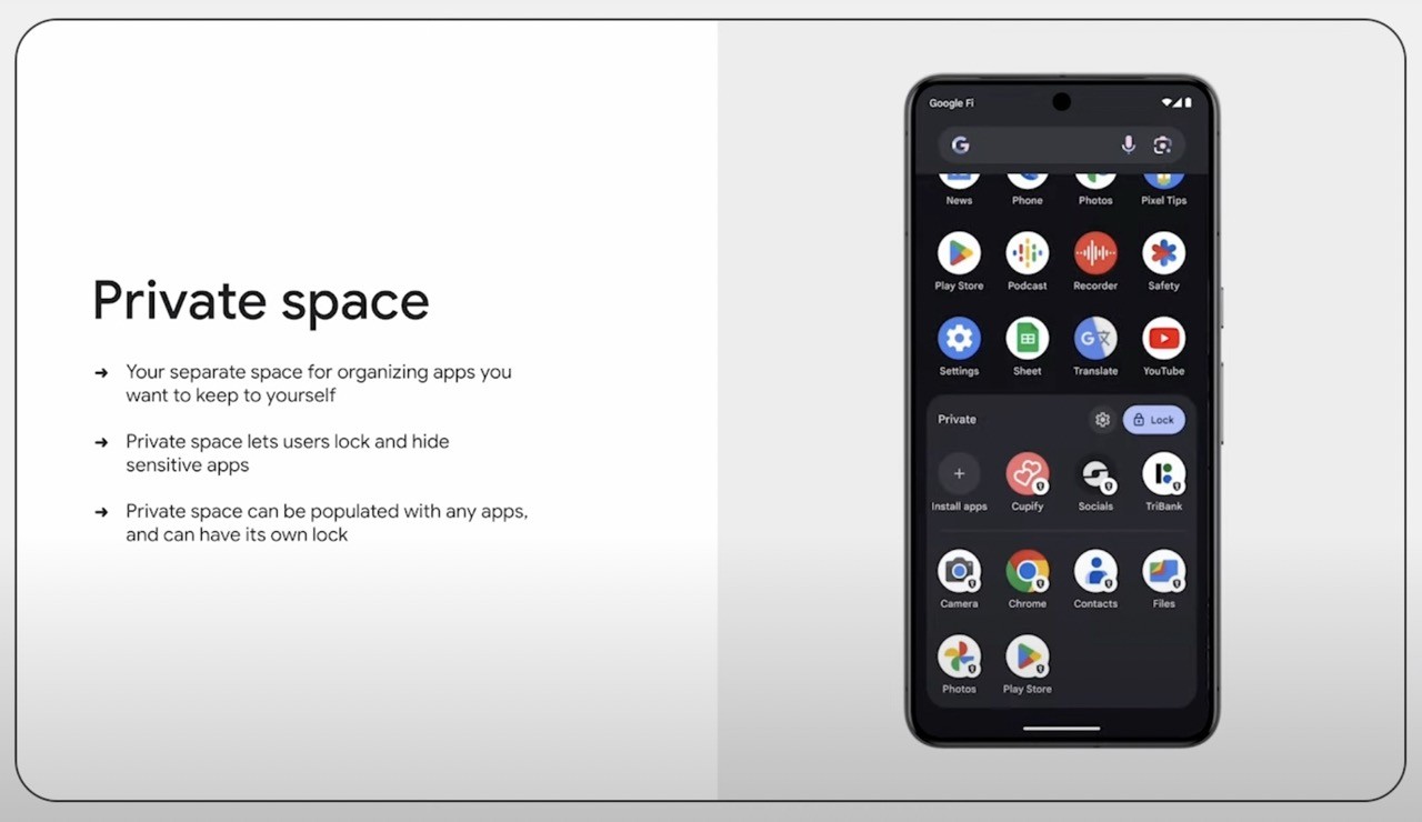 Private space sous Android 15